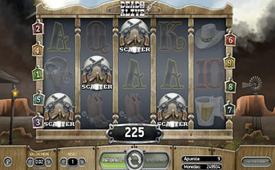 Panneau de jeu, affichant 4 symboles scatter, qui activent les tours gratuits dans la machine à sous Dead or Alive