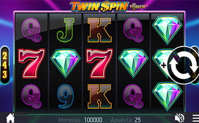 Panneau de contrôle du jeu dans sa version mobile, avec le logo en haut de Twin Spin Touch