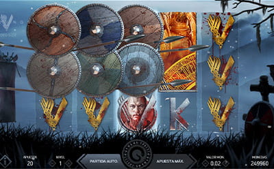Panneau de jeu Vikings avec la fonction spéciale de mur de bouclier représentée par des boucliers