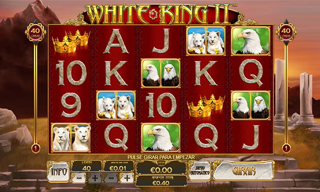 La machine à sous White King II avec ses cinq rouleaux et ses quatre rangées de symboles lions et aigles